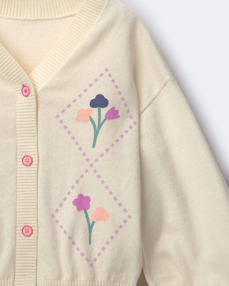 Toddler Girl Embroidered Cardigan Sweater with Flowers - Cream, image 6 of 6 slides