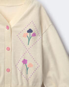 Toddler Girl Embroidered Cardigan Sweater with Flowers - Cream, image 6 of 6 slides