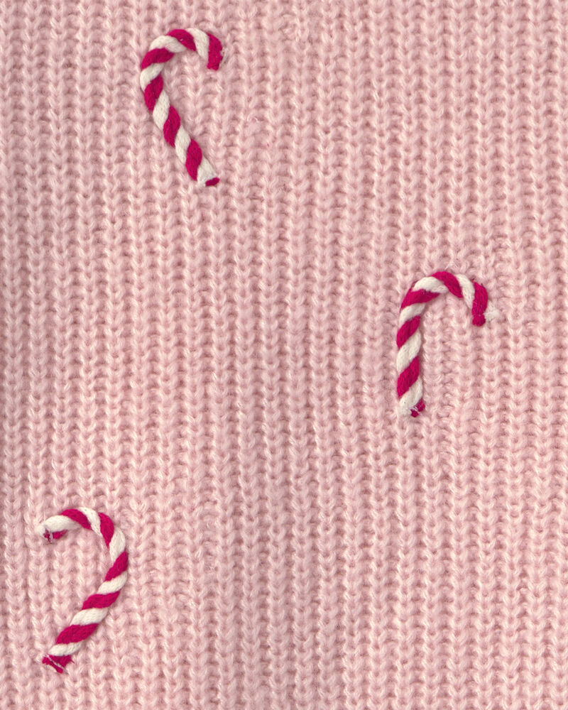 Toddler Girl Candy Cane Sweater - Pink, image 2 of 3 slides