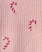 Toddler Girl Candy Cane Sweater - Pink, image 2 of 3 slides