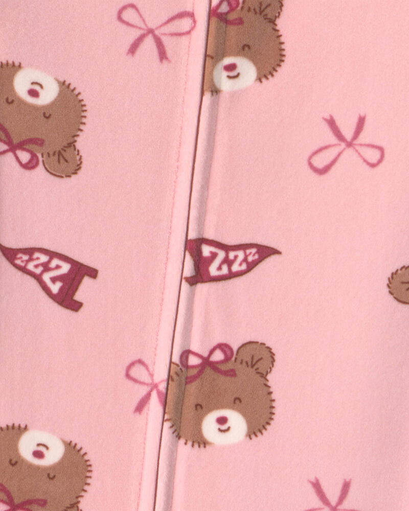 Toddler Girl 1-Piece Bears & Bows DreamPlush Snug Fit Footed Pyjama - Pink, image 3 of 4 slides