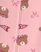 Toddler Girl 1-Piece Bears & Bows DreamPlush Snug Fit Footed Pyjama - Pink, image 3 of 4 slides