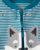 Baby Boy Dog Striped 100% Cotton Snug Fit 2-Way Zip 1-Piece Pyjamas - Blue, image 3 of 5 slides
