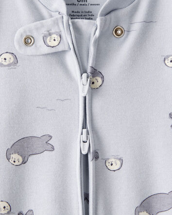 Baby Print 100% Cotton Long-Sleeve Snug Fit Sleeper - Blue, 