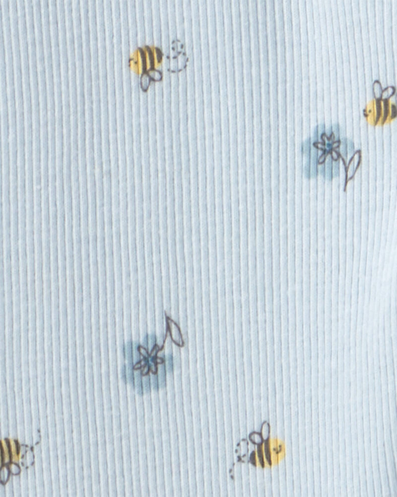 B&eacute;b&eacute; fille - Ensemble 2 pi&egrave;ces haut en jersey bouclette et pantalon &agrave; motif abeille - Bleu, image 3 sur 3 diapositives