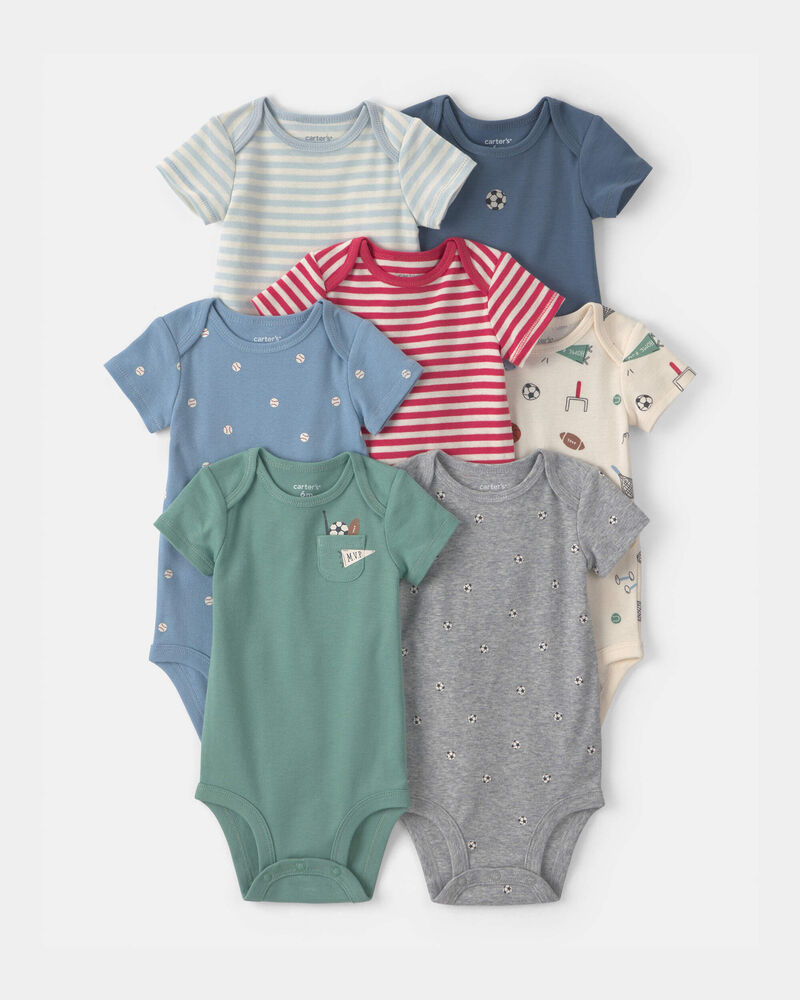 Baby Boy 7-Pack Sports Short-Sleeve Bodysuits, image 1 of 9 slides