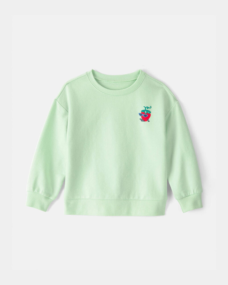 Toddler Girl Strawberry French Terry Pullover Sweatshirt - Green, image 1 of 8 slides