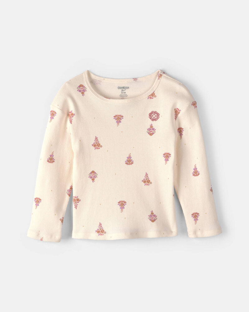Toddler Girl Floral Long-Sleeve Top - Ivory, image 1 of 3 slides