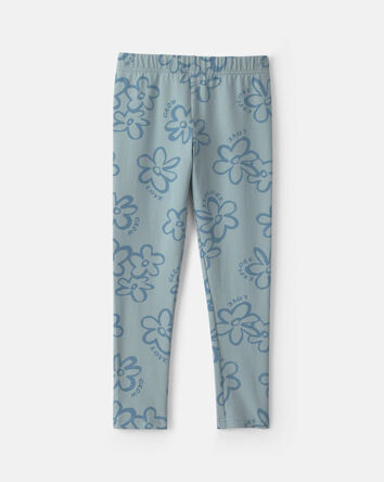 Girls Floral Pull-On Stretch Leggings - Blue, 