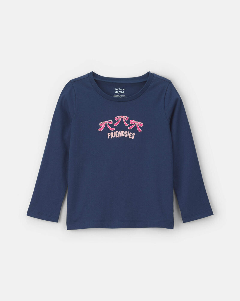 Toddler Girl "Friendsies" Bows Long-Sleeve Graphic Tee - Blue, image 1 of 3 slides