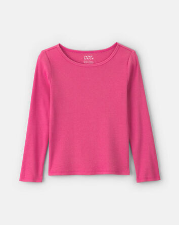 Filles - Haut manches longues en tissu c&ocirc;tel&eacute; - Rose, 