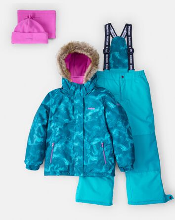 Filles - Ensemble de combinaison de neige à imprimé océan en taslan 2 pièces, 