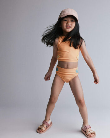 Tout-petit fille - Ensemble tankini fleuri - Orange p&acirc;le, 