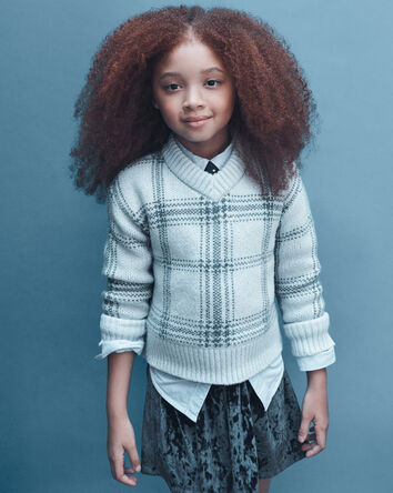 Girls Plaid Sweater - Blue, 