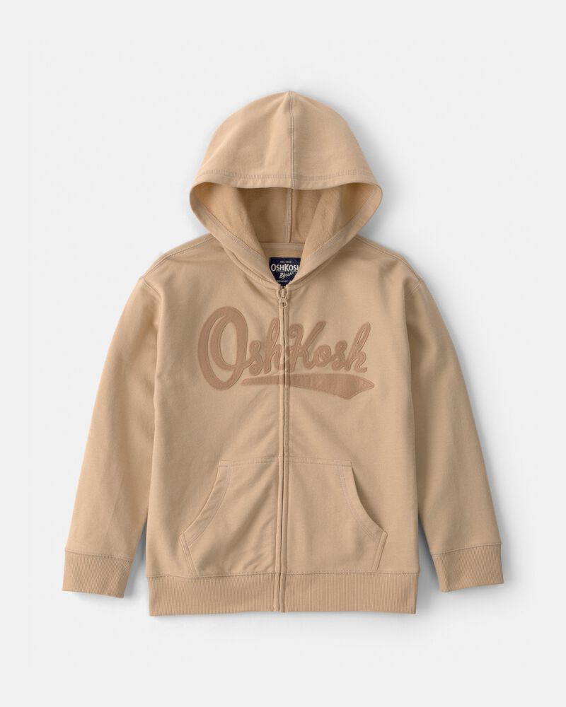 Kid OshKosh Logo Zip-Up Hoodie - Beige, image 1 of 4 slides