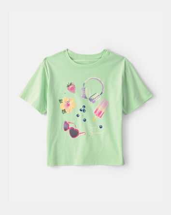 Girls 'Beach Season' Summer Graphic Tee - Green, 