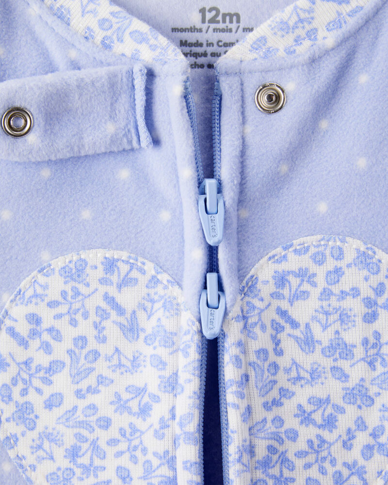 Toddler Girl Heart Polka Dot Print Loose Fit Long-Sleeve 2-Way Zip 1-Piece pyjamas - Blue, image 3 of 5 slides