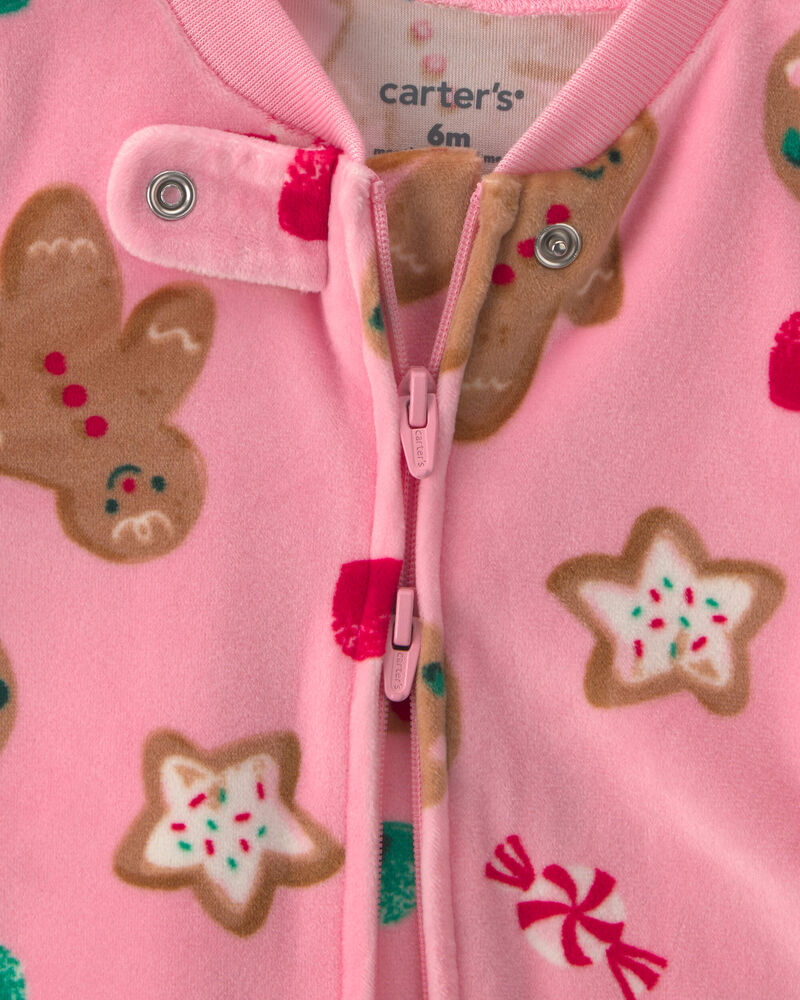 Baby Girl Christmas Gingerbread 2-Way Zip Sleeper - Pink, image 4 of 5 slides