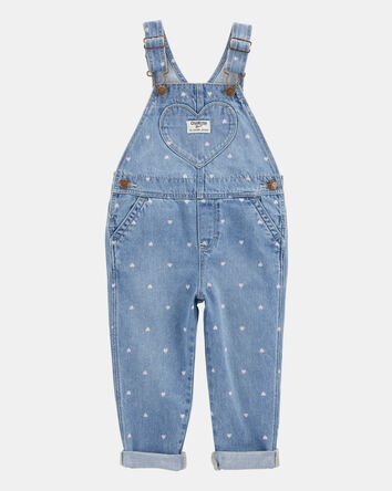 Toddler Heart-Print Knit Denim Overalls - Blue, 