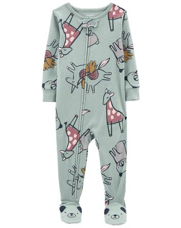 Pyjama 1 pièce à pieds en coton ajusté licorne, 