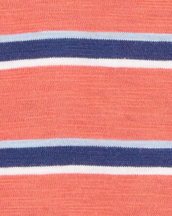 Toddler Striped Cotton Short-Sleeve Henley - Orange, 