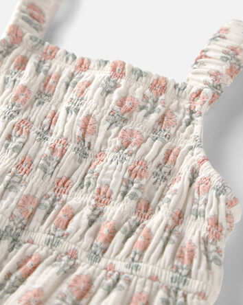 Girls Organic Cotton Gauze Jumpsuit in Rosebud Petal Print, 