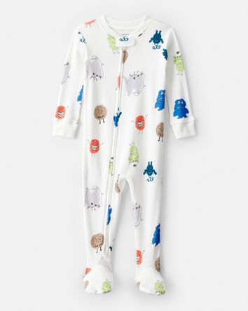 Toddler Boy Monster 100% Cotton Snug Fit Footie 1-Piece Pyjamas - Ivory, 