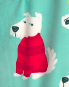 Baby 1-Piece Christmas Dogs 2-Way Zip DreamPlush Snug Fit Footed Pyjama - Green, image 3 of 5 slides