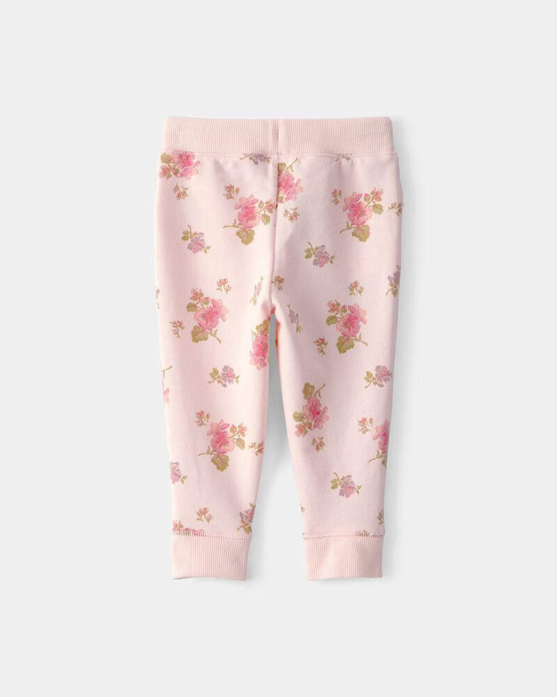 Baby Girl Floral Drawstring Knit Joggers - Pink, image 2 of 4 slides