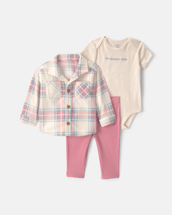 Baby Girl 3-Piece Plaid Fleece Layering Set - Pink, 