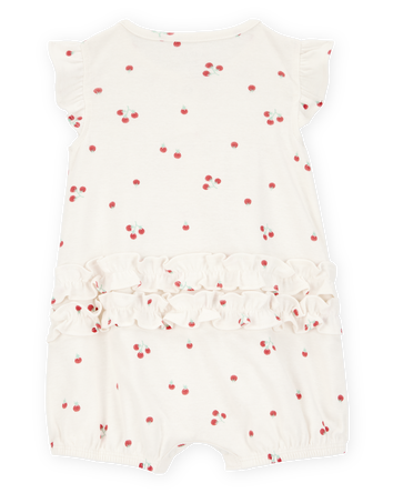 Baby Tomato Print Short-Sleeve Cotton Romper - Ivory, 