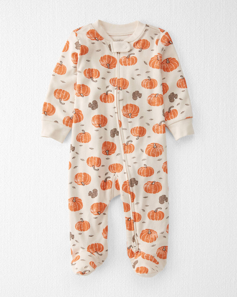 Baby Organic Cotton Sleepers in Harvest Pumpkins, image 1 of 4 slides