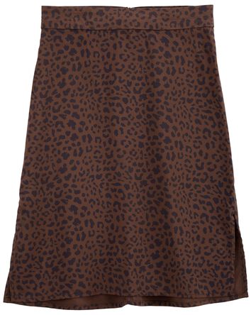 Leopard Rayon Midi Skirt, 