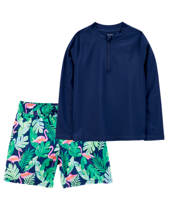 Kid 2-Piece Tropical Rashguard & Swim Trunk Set, 