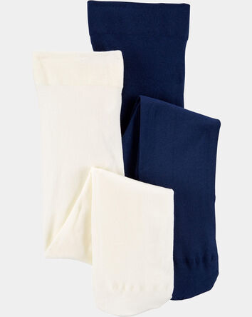 B&eacute;b&eacute; fille - Emballage 2 collants - Bleu marine/Ivoir, 