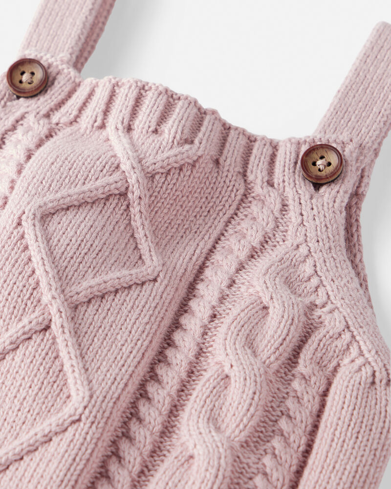 Baby Girl Organic Cotton Cable Knit Overalls, image 4 of 6 slides