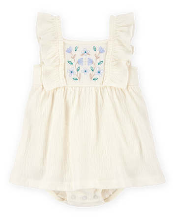 Baby Floral Flutter Bodysuit Dress - Ivory, 