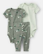 Baby Boy 3-Piece Dinosaur Bodysuits & Pant Set - Green, image 1 of 4 slides