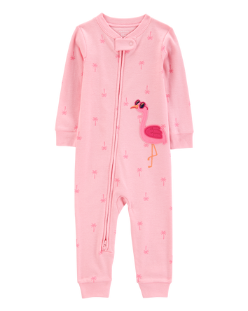 Baby Flamingo Print Snug Fit Cotton 1-Piece Pyjamas, 