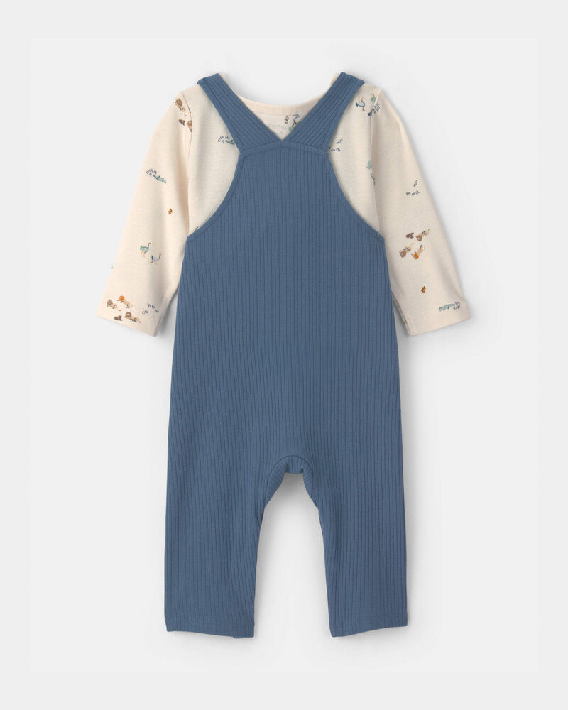 B&eacute;b&eacute; gar&ccedil;on - Ensemble 2 pi&egrave;ces salopette &agrave; motif safari &ndash; Bleu/Cr&egrave;me, image 2 sur 5 diapositives