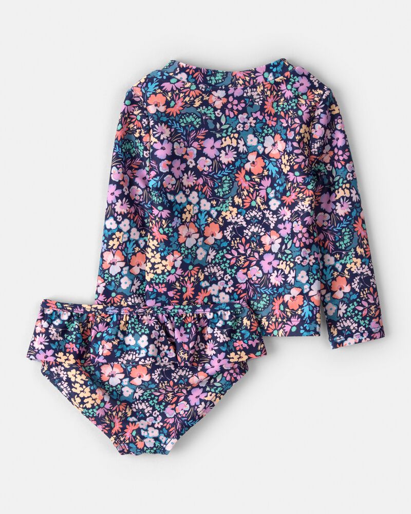 Baby Girl 2-Piece Floral Long-Sleeve Rashguard Swimsuit Set, image 2 of 4 slides