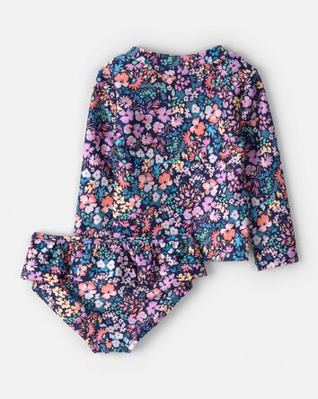 Baby Girl 2-Piece Floral Long-Sleeve Rashguard Swimsuit Set, 