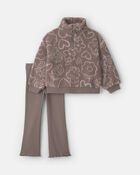 Baby Girl 2-Piece Heart Teddy Fleece Long-Sleeve Top & Pant Set - Brown, image 1 of 5 slides