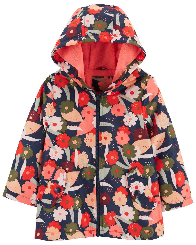 Floral Print Fleece Lined Rain Jacket