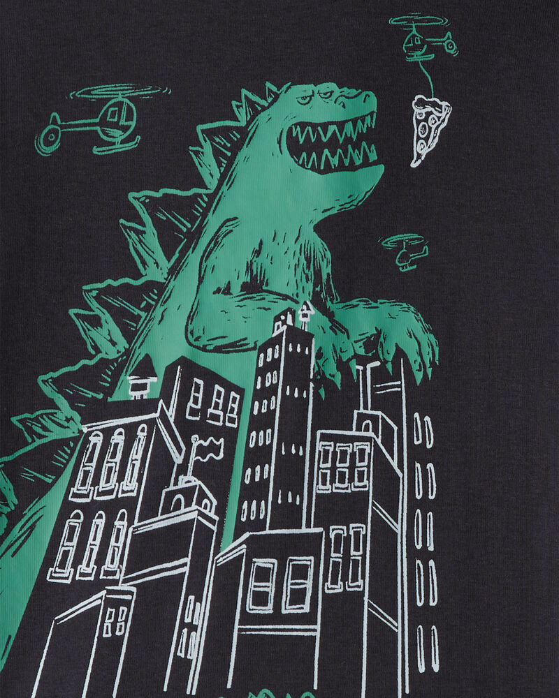 Boys Godzilla 100% Cotton  Loose Fit 4-Piece Pyjamas - Black/Green, image 2 of 4 slides
