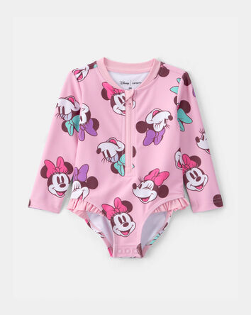 Baby Girl Disney&copy; Minnie Mouse Gingham Long-Sleeve 1-Piece Swimsuit - Pink, 