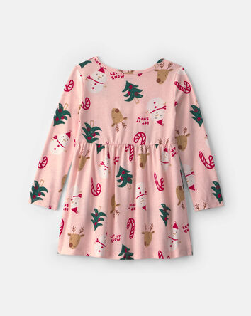 Toute-petite fille - Robe manches longues &agrave; th&egrave;me de No&euml;l - Rose, 