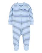 Baby Boy Rhino Striped 2-Way Zip Cotton Sleeper Pyjamas - Blue, image 1 of 4 slides
