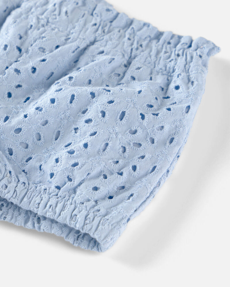B&eacute;b&eacute; fille - Ensemble 3 pi&egrave;ces en coton biologique, bleu en tissu ajour&eacute;, image 3 sur 4 diapositives
