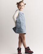 Toddler Girl Otter Pocket Denim Jumper in Avenue Wash - Blue, image 1 of 6 slides